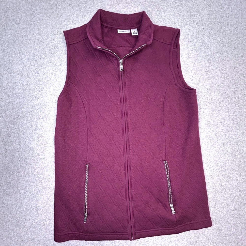 Croft & Barrow Womens Small Quilted Textured Vest Burgundy Zip Up Pockets Casual